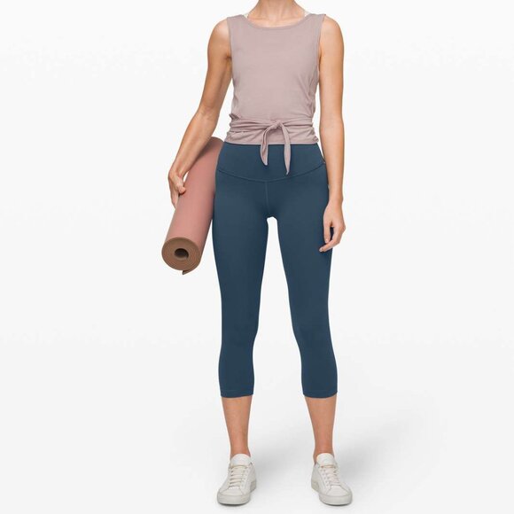 Lot of Lululemon Wunder Under Crop High Rise 21" Stripe Black White Blue Sz 4 - Picture 8 of 12